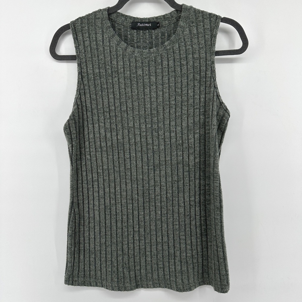 Automet Womens Charcoal Gray Ribbed Sleeveless Crewneck Knit Top AW25A02 S